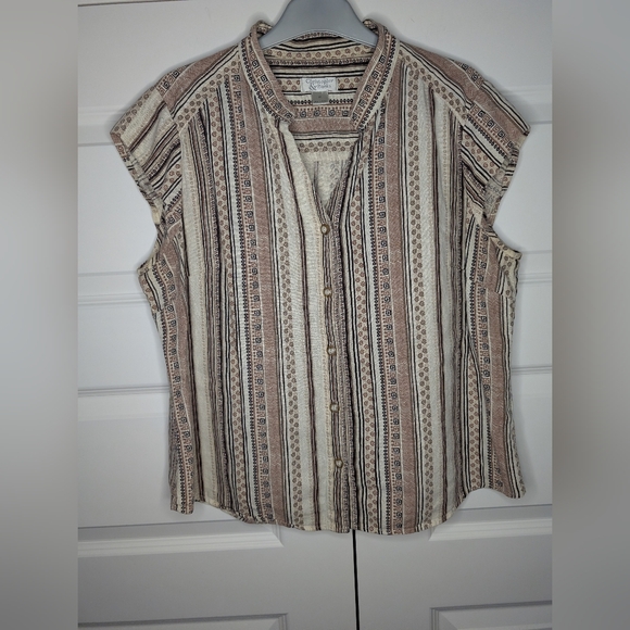 Christopher & Banks XL Womens Brown Tan Button Up Sleeveless Top Boho Print - Picture 1 of 9